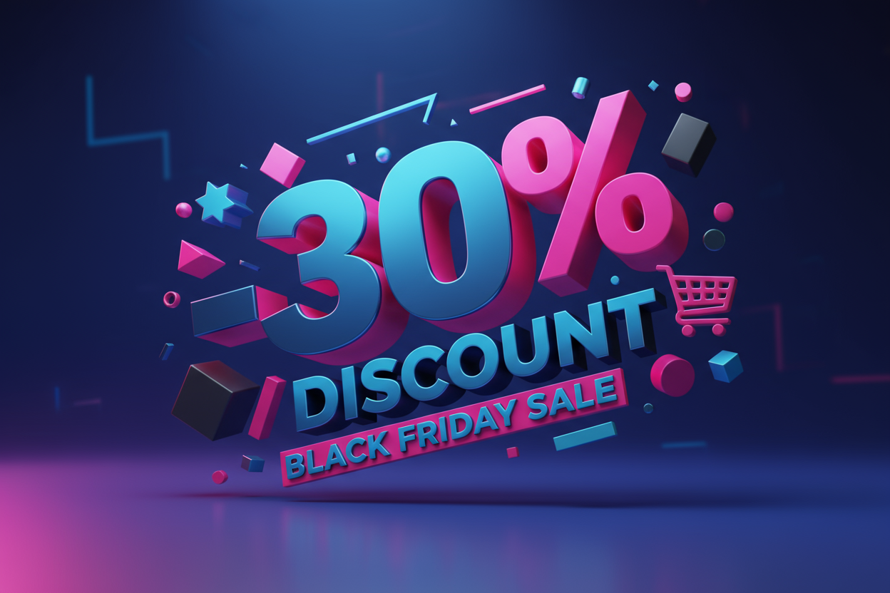 3d black friday -30% use colour blue and pink
