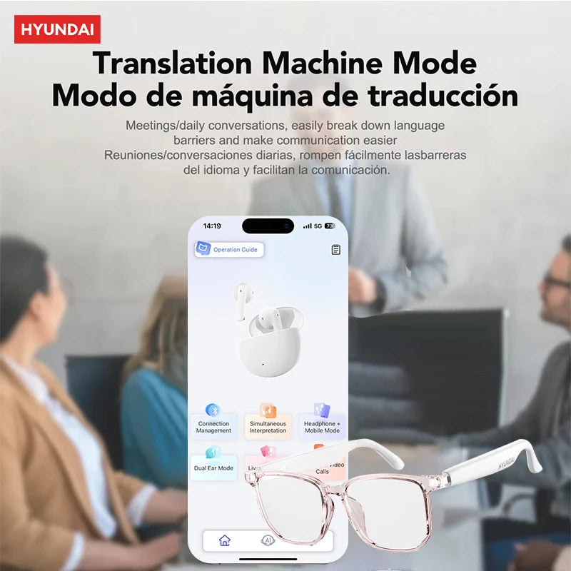Choice HYUNDAI HY-C8 AI Glasses Earphones HD Smart Translation Bluetooth 5.4 Headphones Outdoor Sunglasses For Meeting