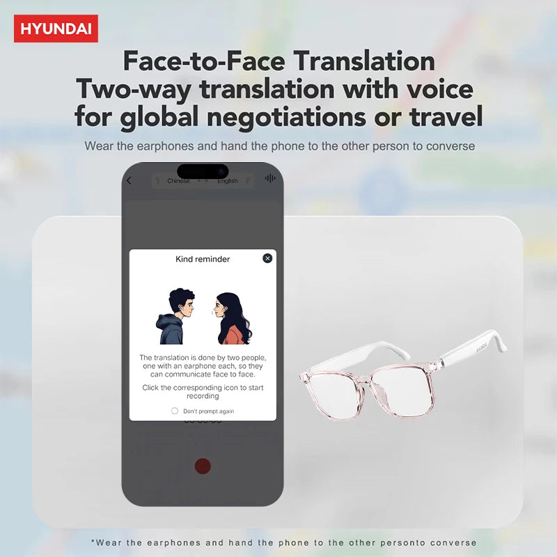 Choice HYUNDAI HY-C8 AI Glasses Earphones HD Smart Translation Bluetooth 5.4 Headphones Outdoor Sunglasses For Meeting