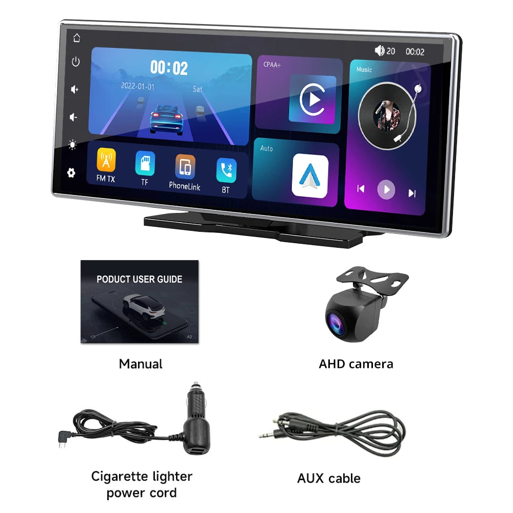 11.26 inch IPS Touch Screen Multimedia Video Player Portable 4K DVR Wireless CarPlay/Android Auto Dual Lens Driving Recorder